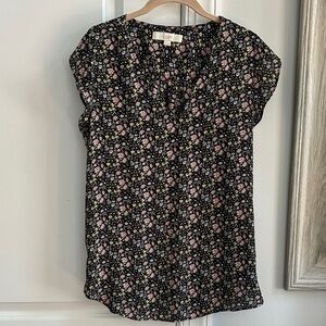 LOFT Black and Pink Floral Blouse